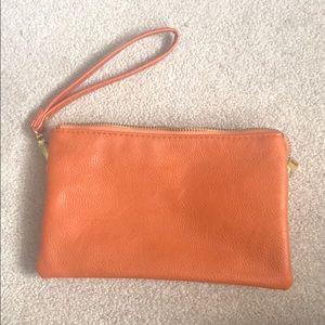 Orange leather wristlet (lightly used)